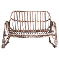 Vintage Mid-Century Modern Rattan and Bamboo Love Seat or Sofa, 1960s
