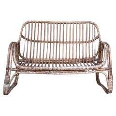 Retro Mid-Century Modern Rattan and Bamboo Love Seat or Sofa, 1960s