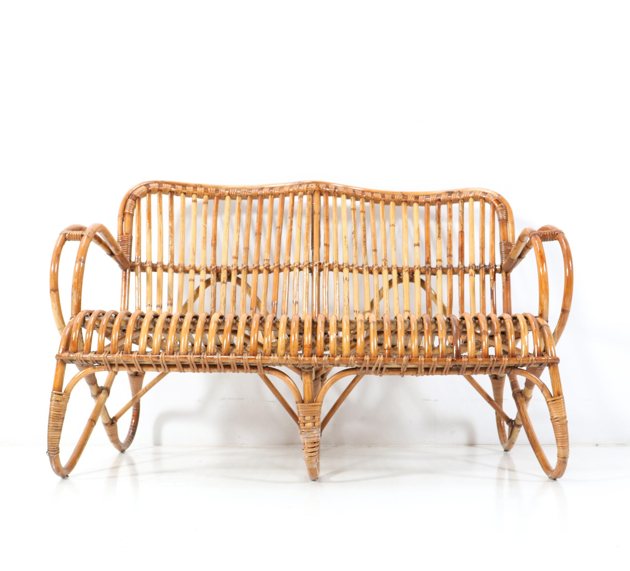 Vintage Mid-Century Modern Rattan and Bamboo Love Seat or Sofa by Rohe, 1960s 8