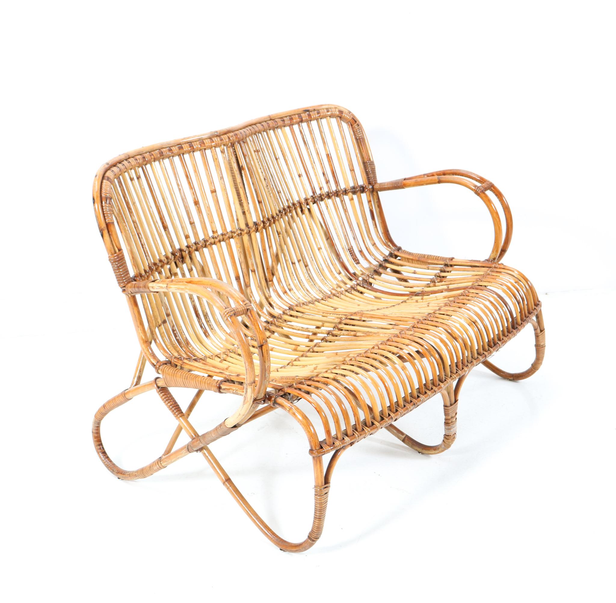 Vintage Mid-Century Modern Rattan and Bamboo Love Seat or Sofa by Rohe, 1960s 4