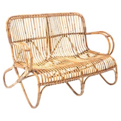 Vintage Love Seat oder Sofa aus Rattan und Bambus von Rohe, Mid-Century Modern, 1960er Jahre