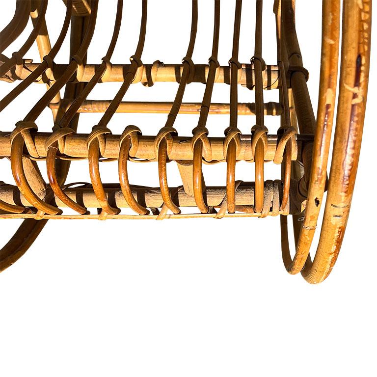 Vintage Mid-Century Modern Rattan Children’s Rocking Chair, France, 1950s In Good Condition For Sale In Oklahoma City, OK