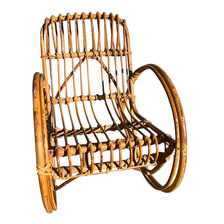 20th Century Vintage Mid-Century Modern Rattan Children’s Rocking Chair, France, 1950s For Sale