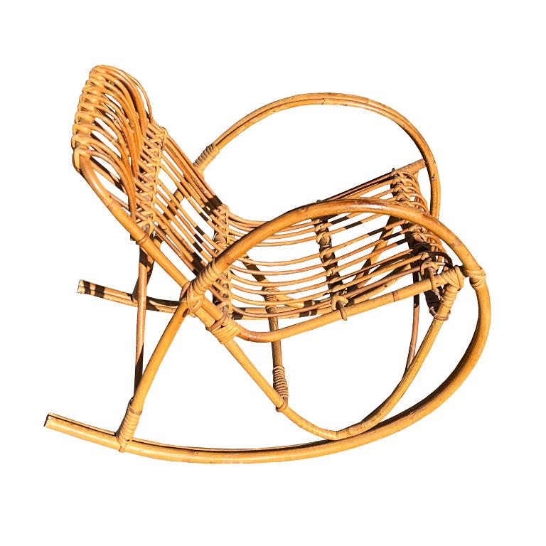 Vintage Mid-Century Modern Rattan Children’s Rocking Chair, France, 1950s For Sale 1