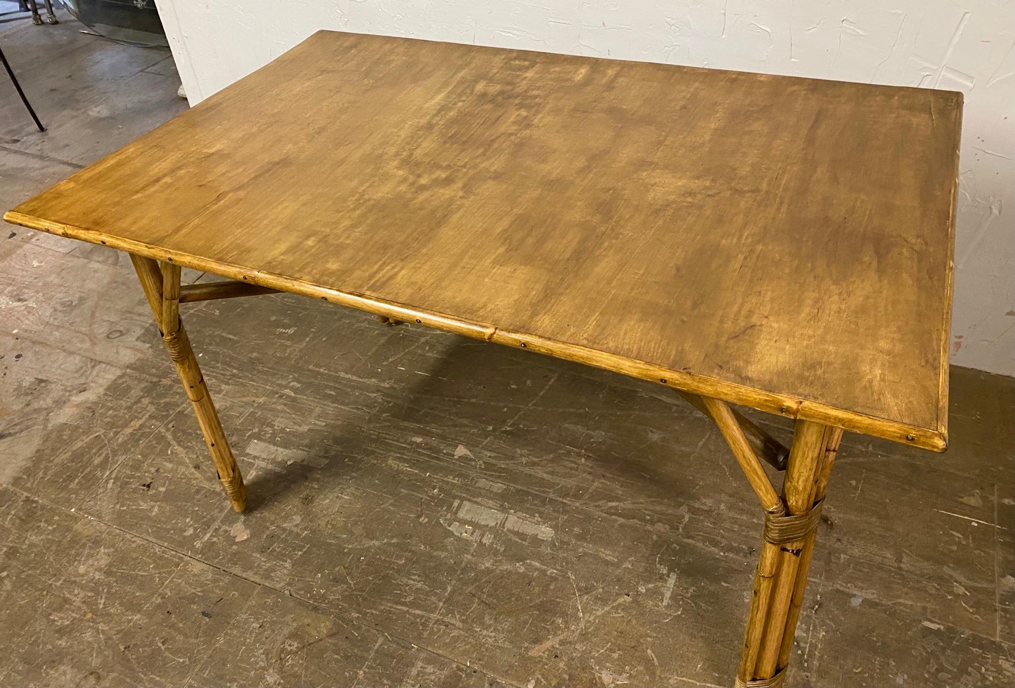 European Vintage Mid-Century Modern Rattan Desk or Table For Sale