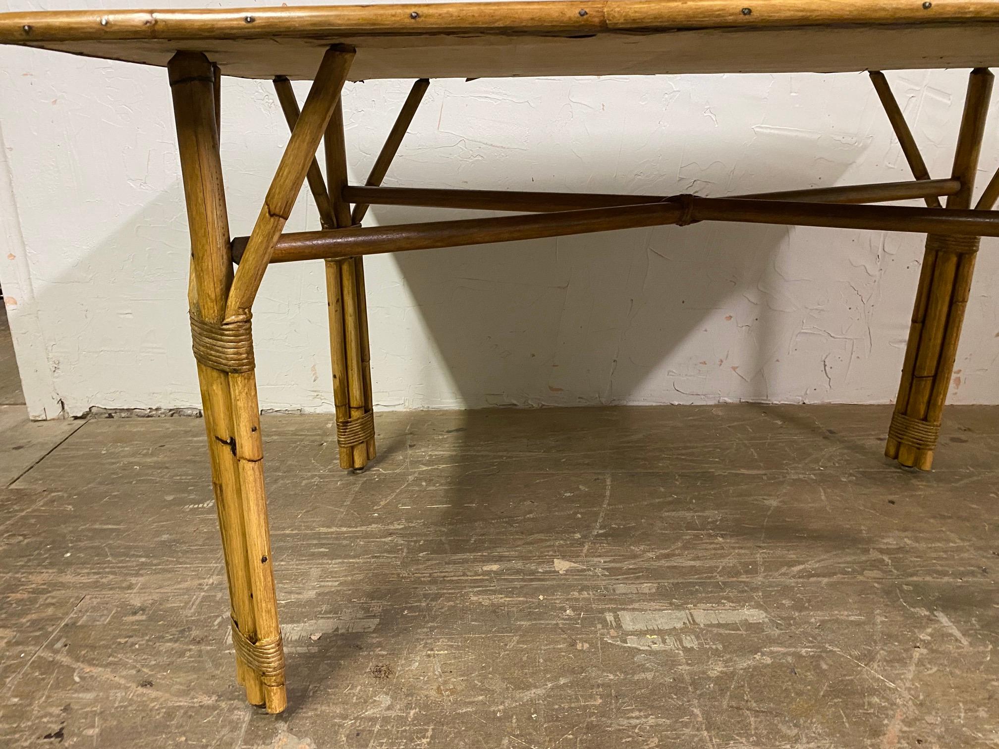 Vintage Mid-Century Modern Rattan Desk or Table In Good Condition For Sale In Sheffield, MA