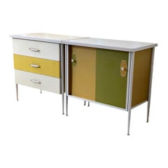 Vintage Mid-Century Modern Record Cabinet Dresser Removable Shelf Steel Framed