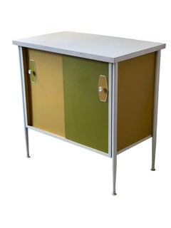 Vintage Mid-Century Modern Record Cabinet Removable Shelf Steel Framed