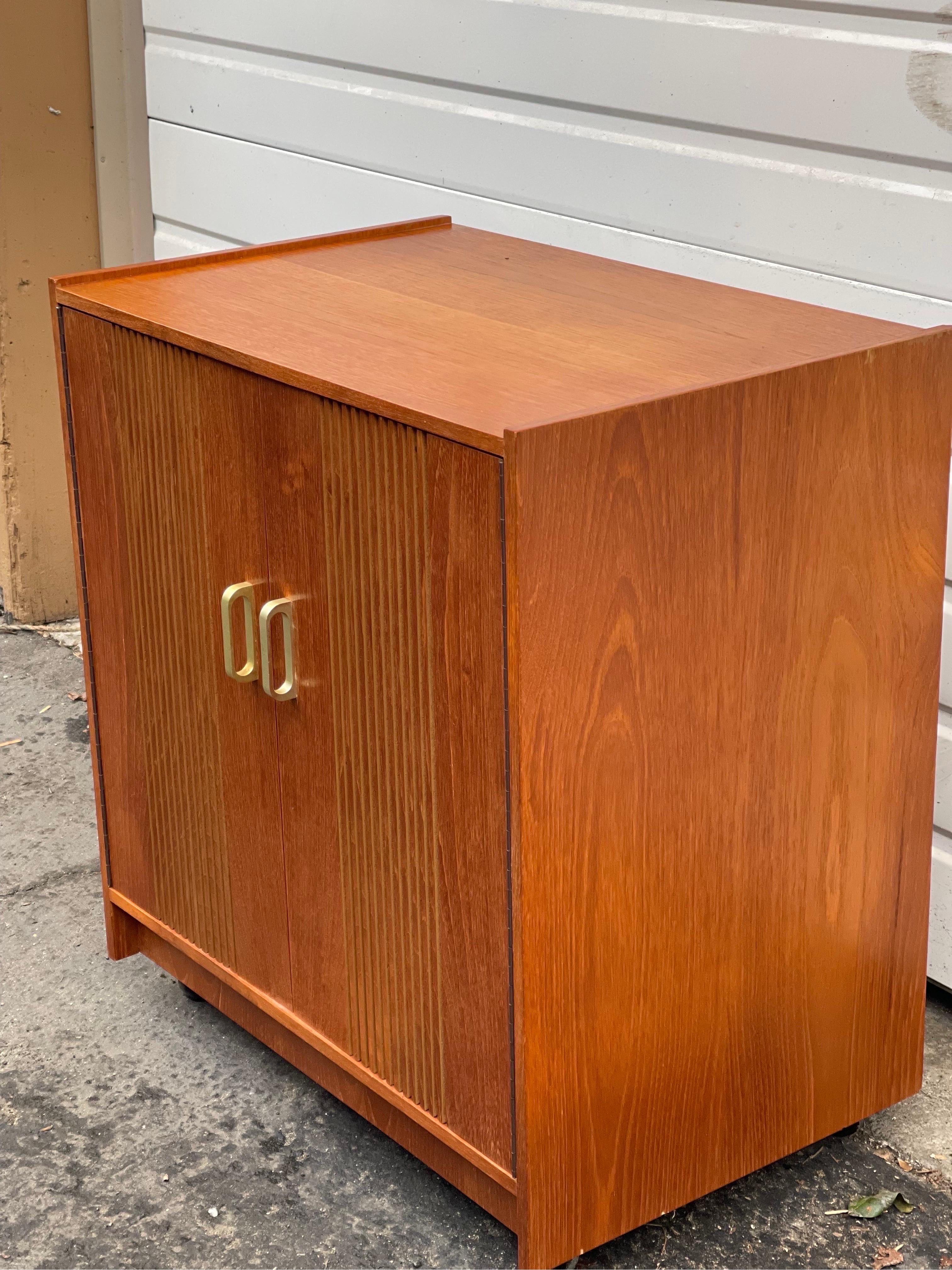 Late 20th Century Vintage Mid-Century Modern Record Cabinet with Casters, Uk Import