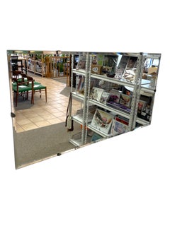 Vintage Mid-Century Modern Rectangular Mirror with Beveled Edge and Metal Clips