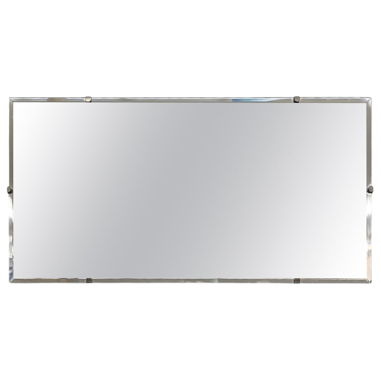 Vintage Mid-Century Modern Rectangular Mirror with Beveled Edge and Metal Clips