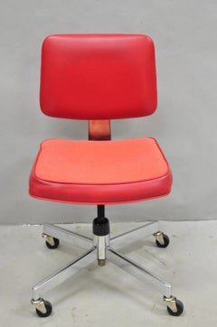 Vintage Mid Century Modern Red Adjustable Chrome Office Desk Chair by HON