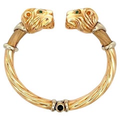 Vintage Mid Century Modern Red Carpet Lion Head Gold Statement Bangle Bracelet
