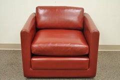 Vintage Mid-Century Modern Red Leather Cube Club Lounge Chair on Casters