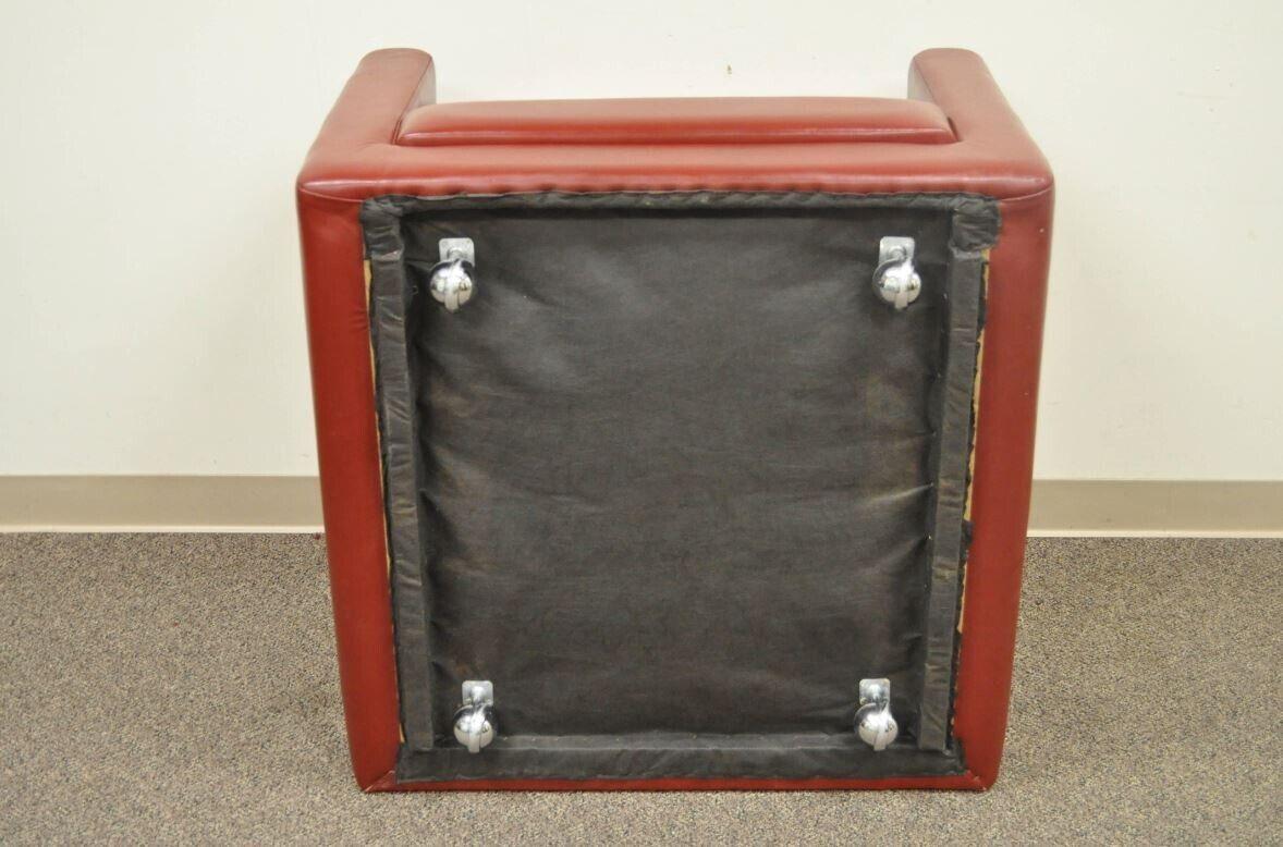 Vintage Mid Century Modern Rot Leder Cube Club Lounge Stuhl auf Rollen im Angebot 2