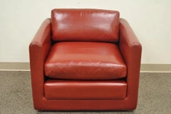 Vintage Mid Century Modern Red Leather Cube Club Lounge Chair on Rolling Casters