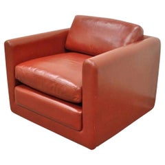 Vintage Mid Century Modern Red Leather Cube Club Lounge Chair on Rolling Casters