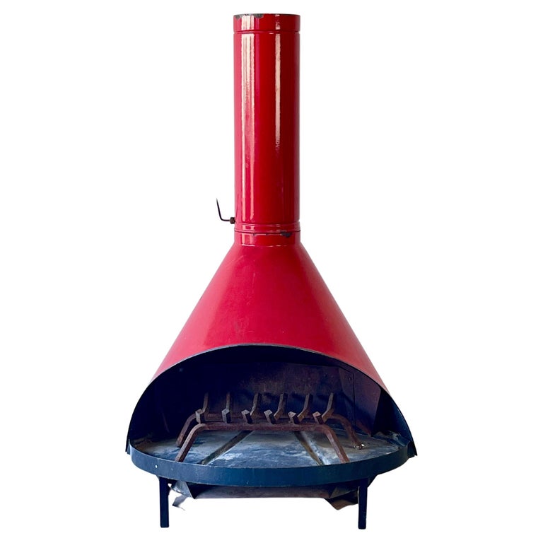 Vintage MidCentury Modern Red Porcelain Finish Preway Fireplace at