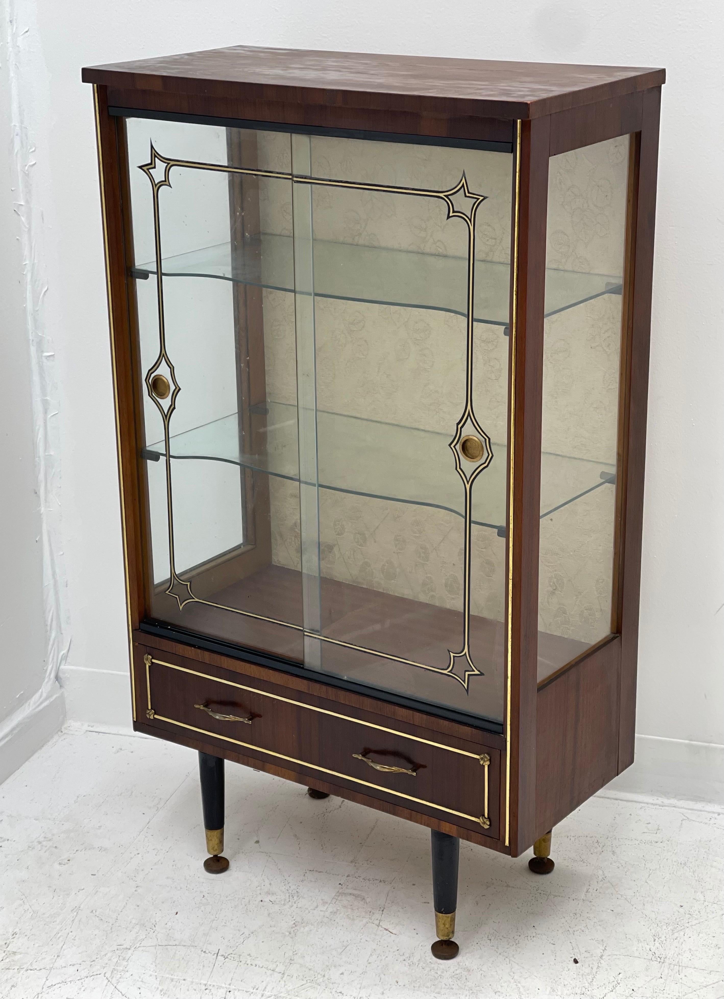 Mid-Century Modern Vintage Mid Century Modern Retro Glass Case Cabinet or Bookcase For Sale