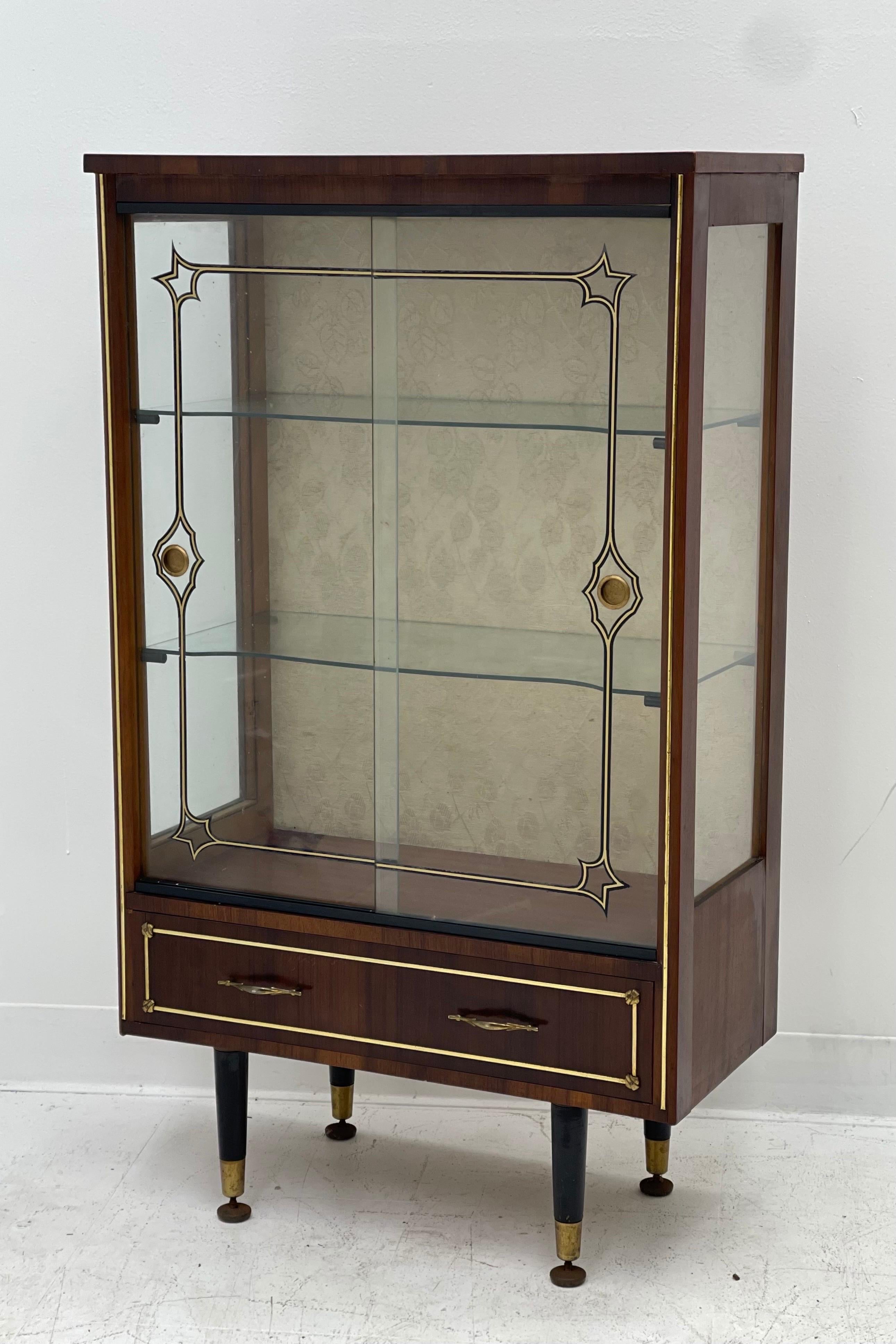 Vintage Mid Century Modern Retro Glass Case Cabinet or Bookcase In Good Condition For Sale In Seattle, WA