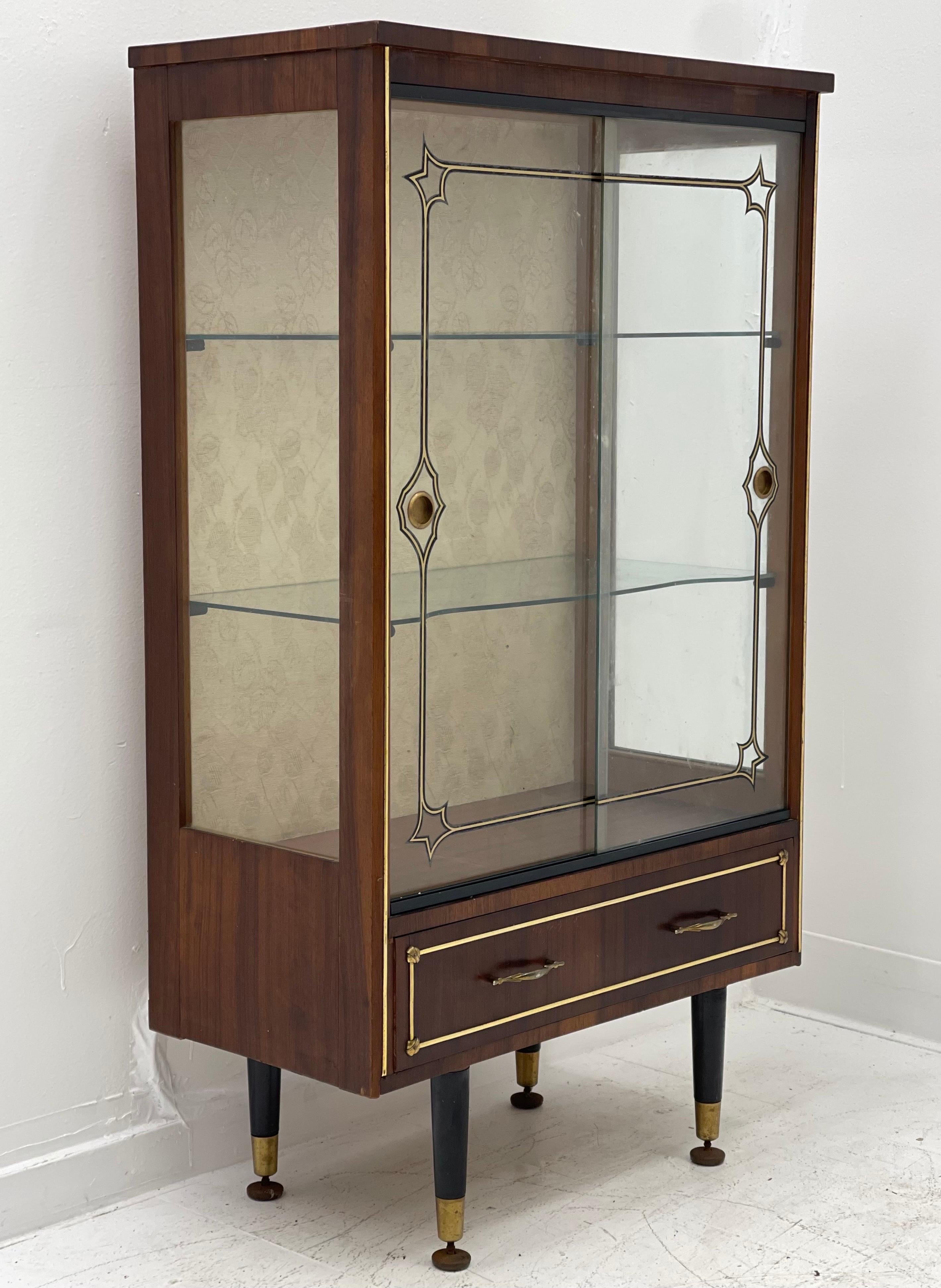 Mid-20th Century Vintage Mid Century Modern Retro Glass Case Cabinet or Bookcase For Sale