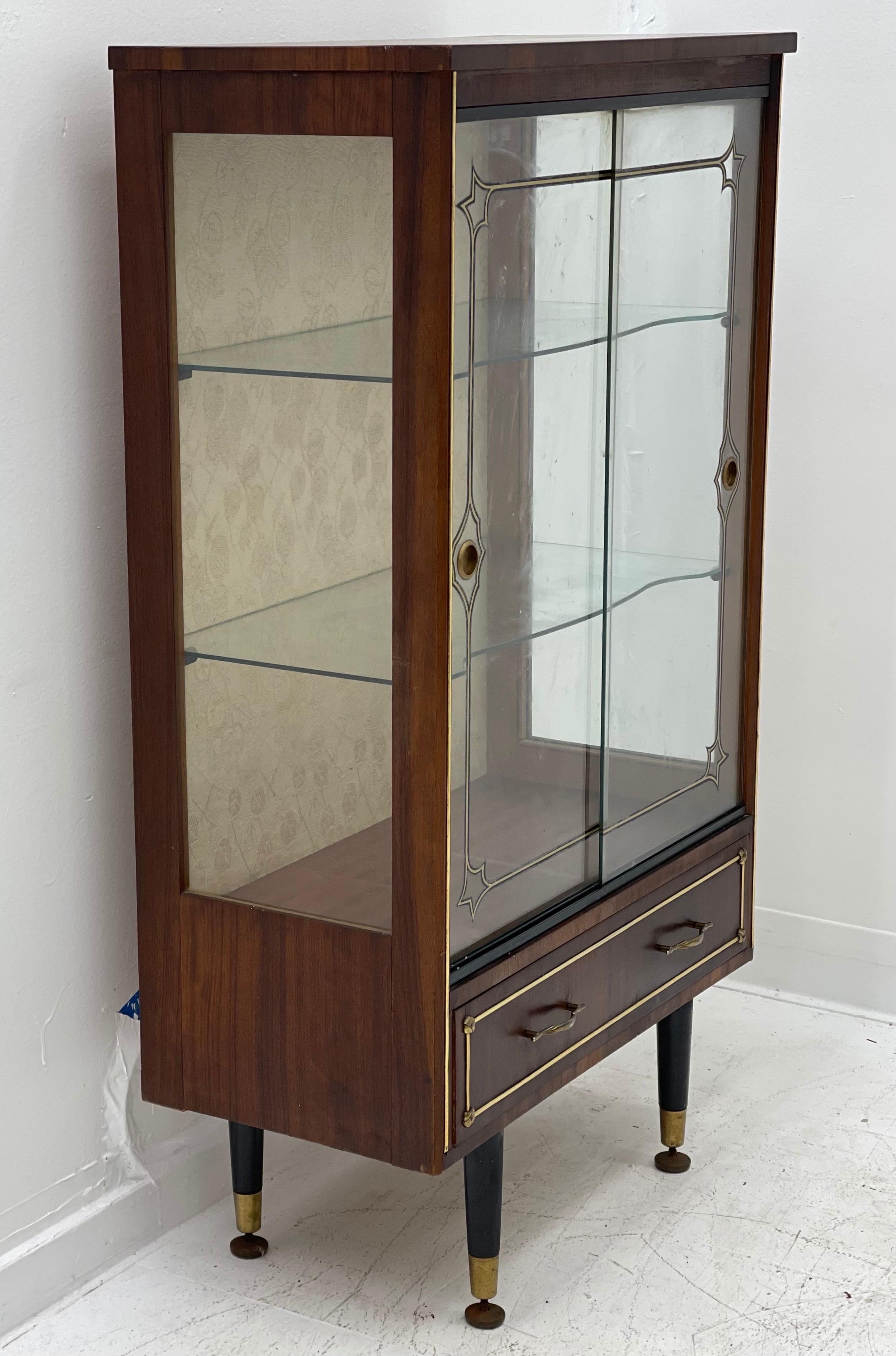 Art Glass Vintage Mid Century Modern Retro Glass Case Cabinet or Bookcase For Sale