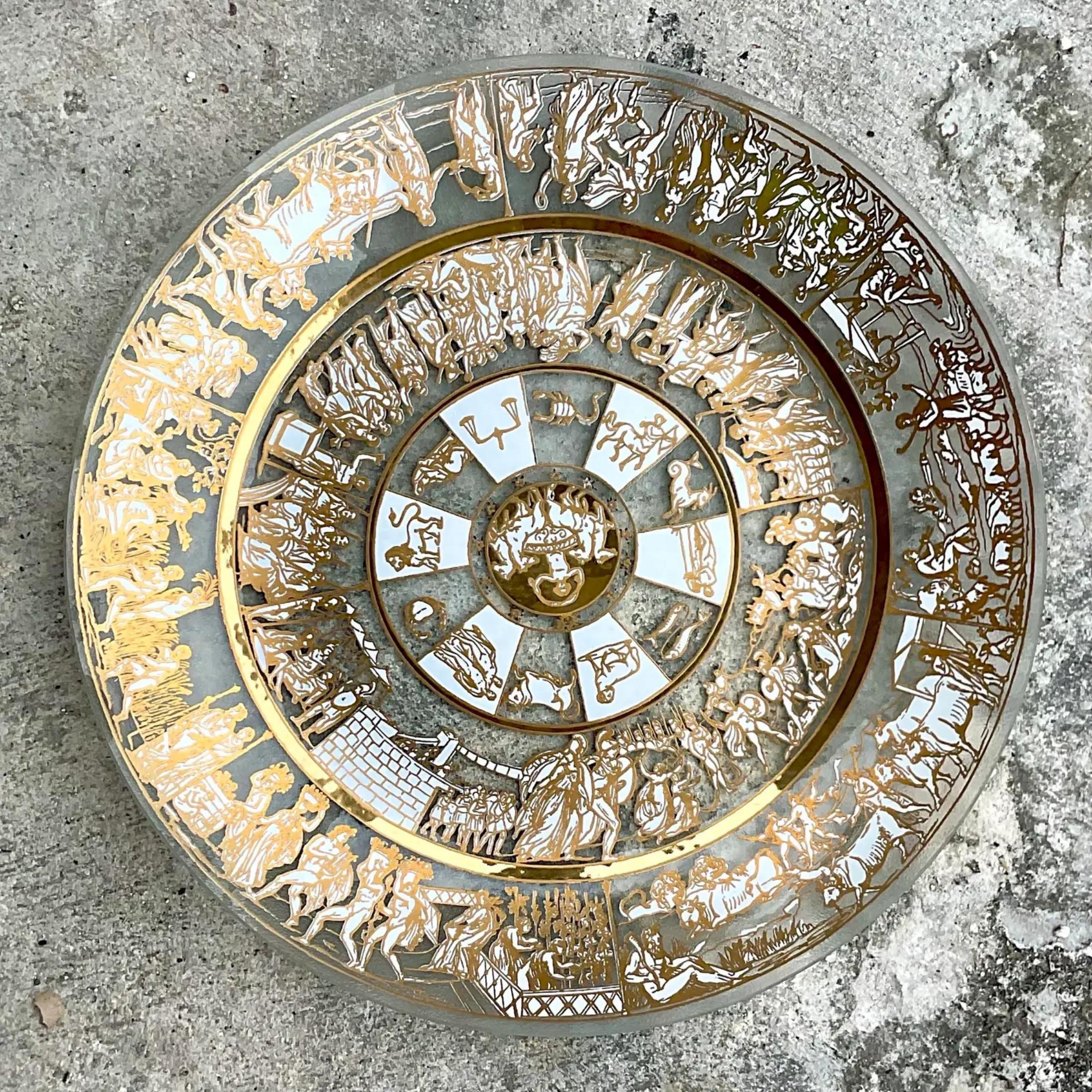 Vintage Mid-Century Modern Reverse Painted Zodiac Bowl 2