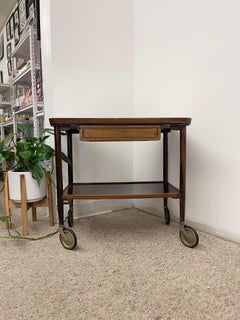 Vintage Mid-Century Modern Rolling Bar Cart with Drawer