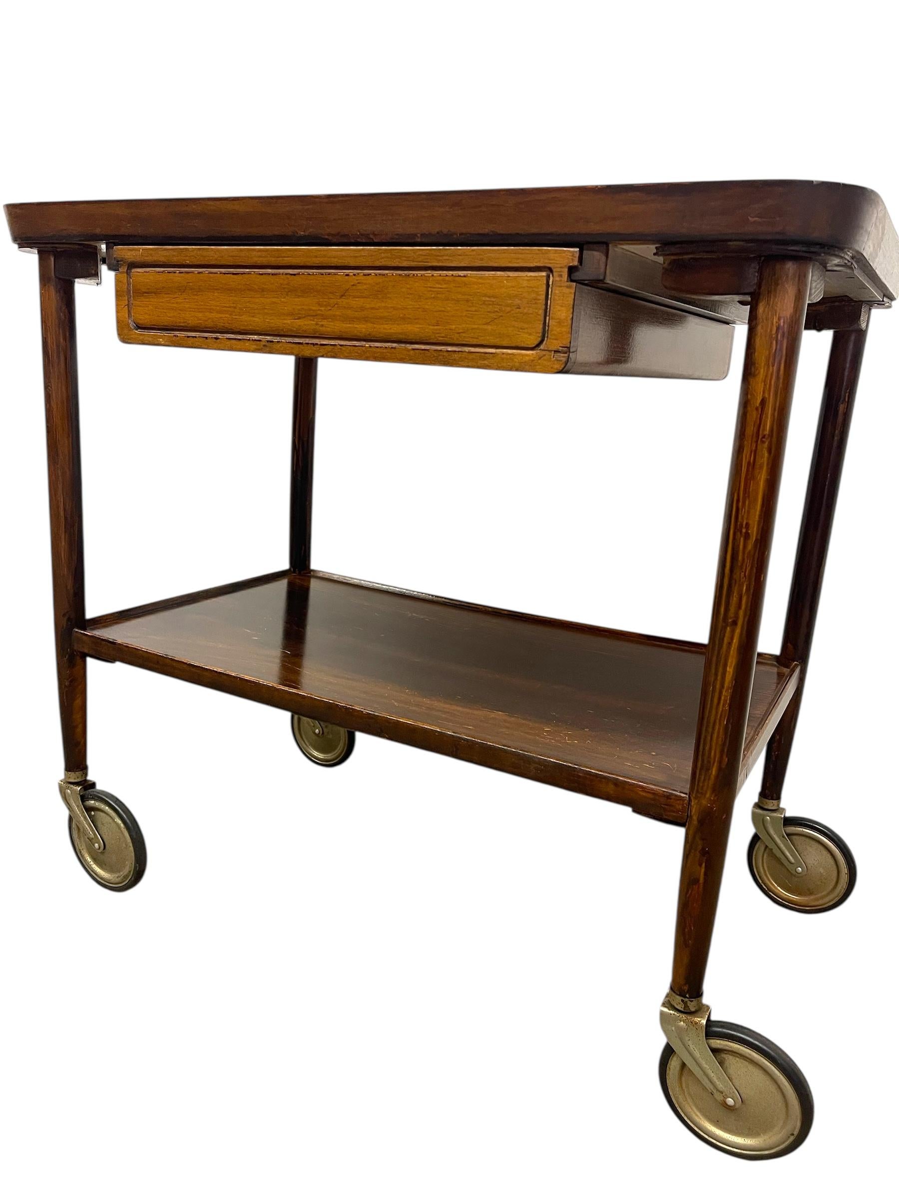 Fine XX secolo Vintage Mid-Century Modern Rolling Bar Cart with Drawer in vendita