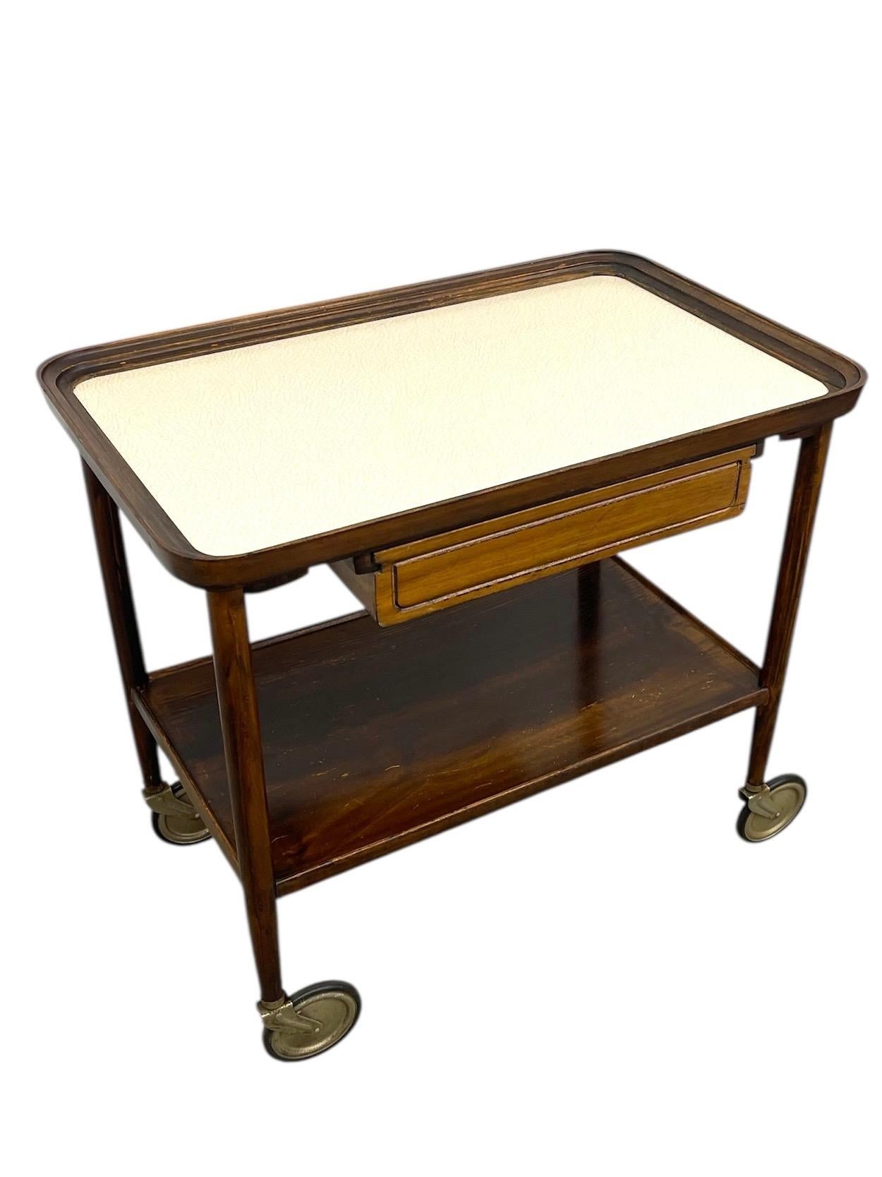 Vintage Mid-Century Modern Rolling Bar Cart with Drawer in vendita 1