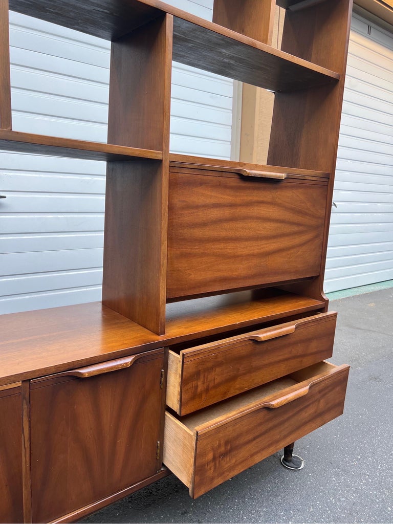 Vintage Mid Century Modern Room Divider Book Shelf Fold Out Bar and Top