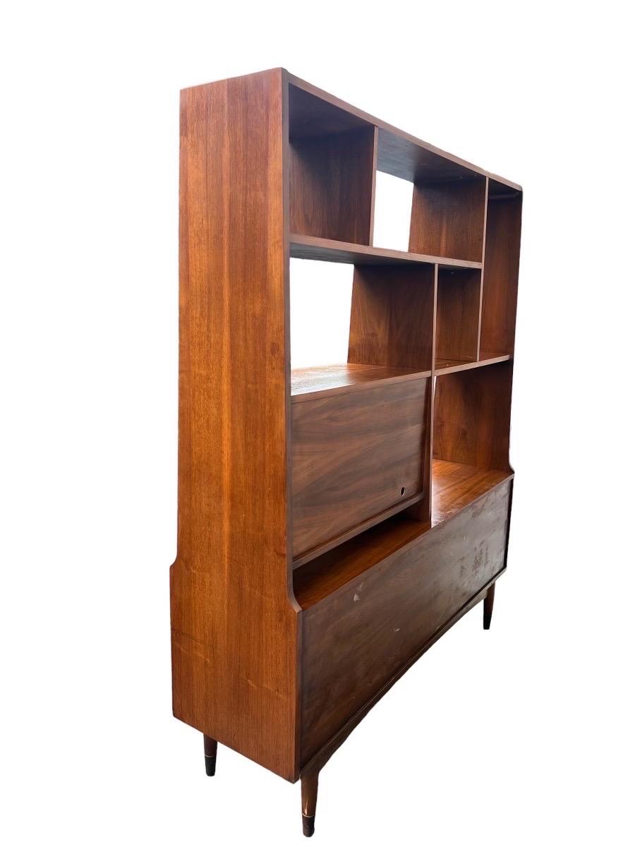 Vintage MidCentury Modern Room Divider Book Shelf Fold Out Bar and Top