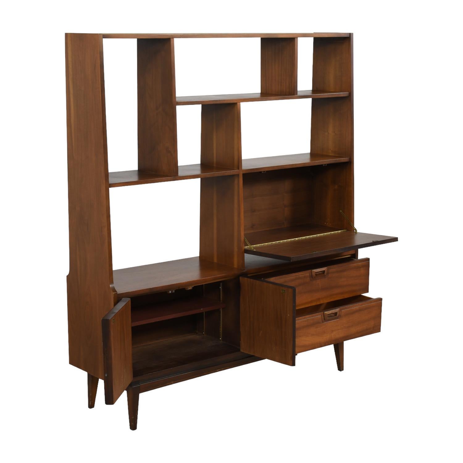 Mid-Century Modern Vintage Mid Century Modern Room Divider Book Shelf Fold Out Top Finished Back  For Sale