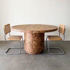 Vintage Mid Century Modern Round Cork Dining Table Burlwood 70s 80s