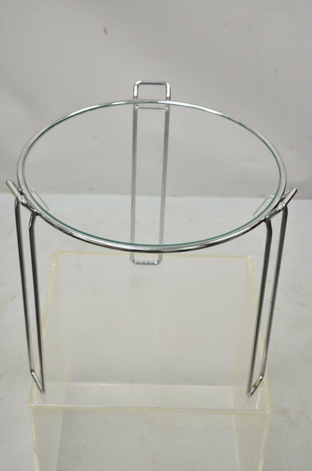 Vintage Mid-Century Modern Round Modernist Chrome Frame Glass Side Table 7
