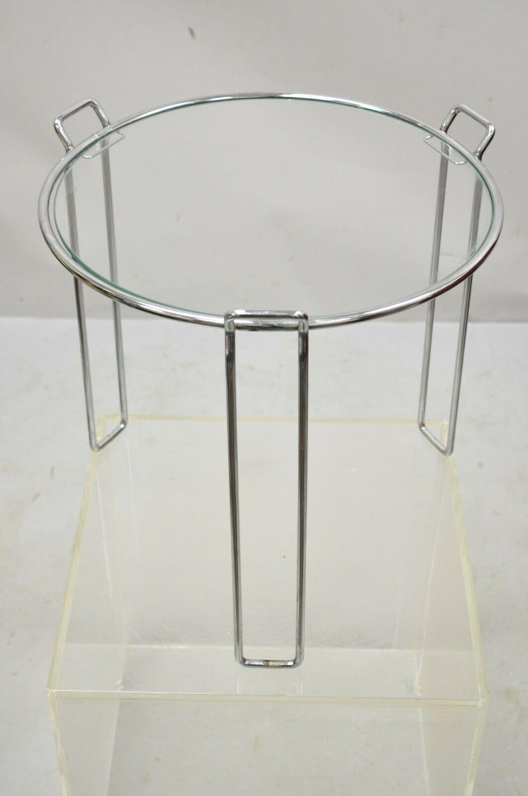 Vintage Mid-Century Modern Round Modernist Chrome Frame Glass Side Table 8