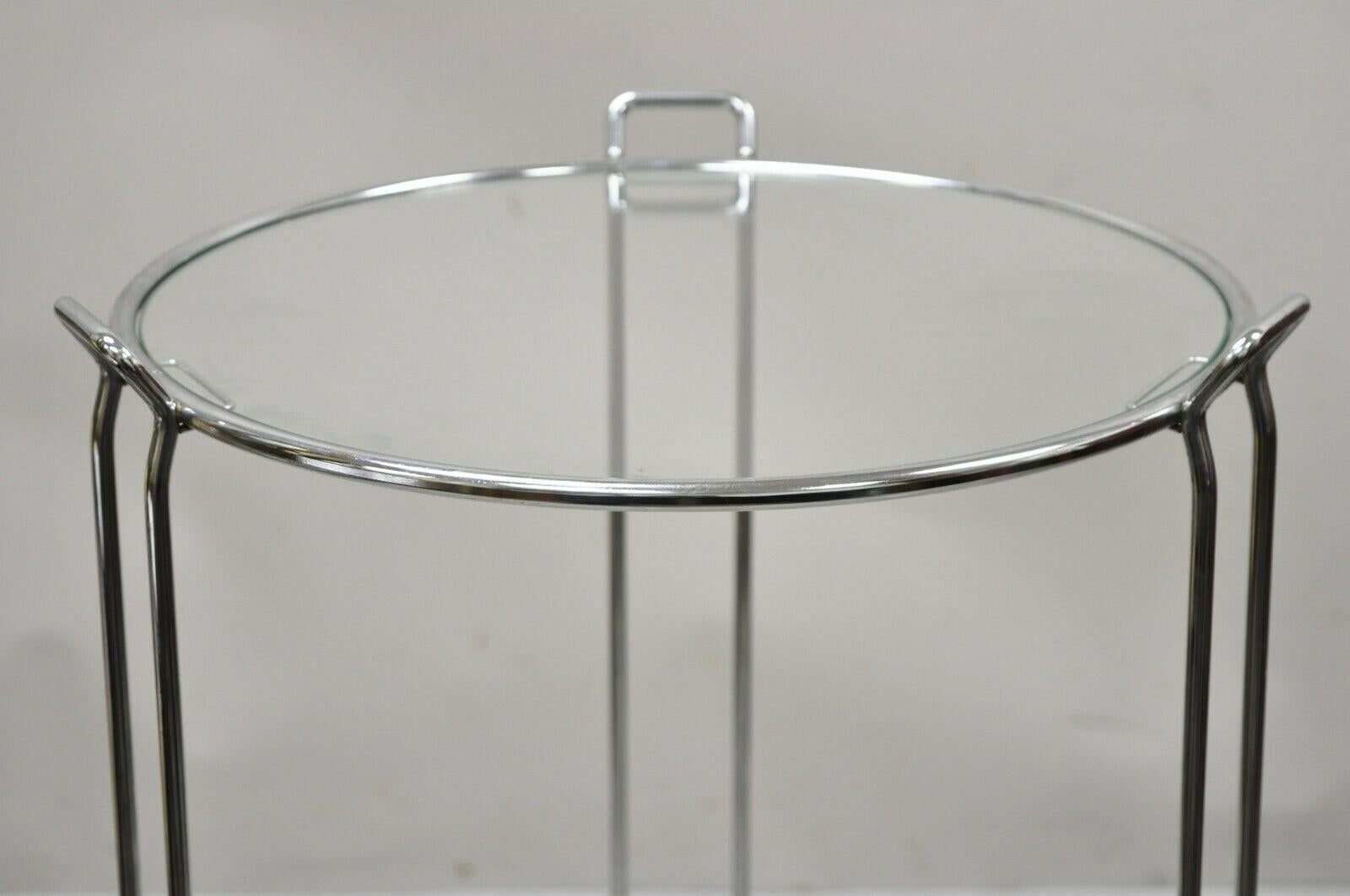 20th Century Vintage Mid-Century Modern Round Modernist Chrome Frame Glass Side Table