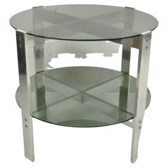 Retro Mid-Century Modern Round Smoked Glass 2 Tier Aluminum Base Side Table