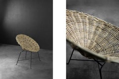 Vintage Mid-Century Modern Round Woven Bamboo Armchair, Germany, 1960s