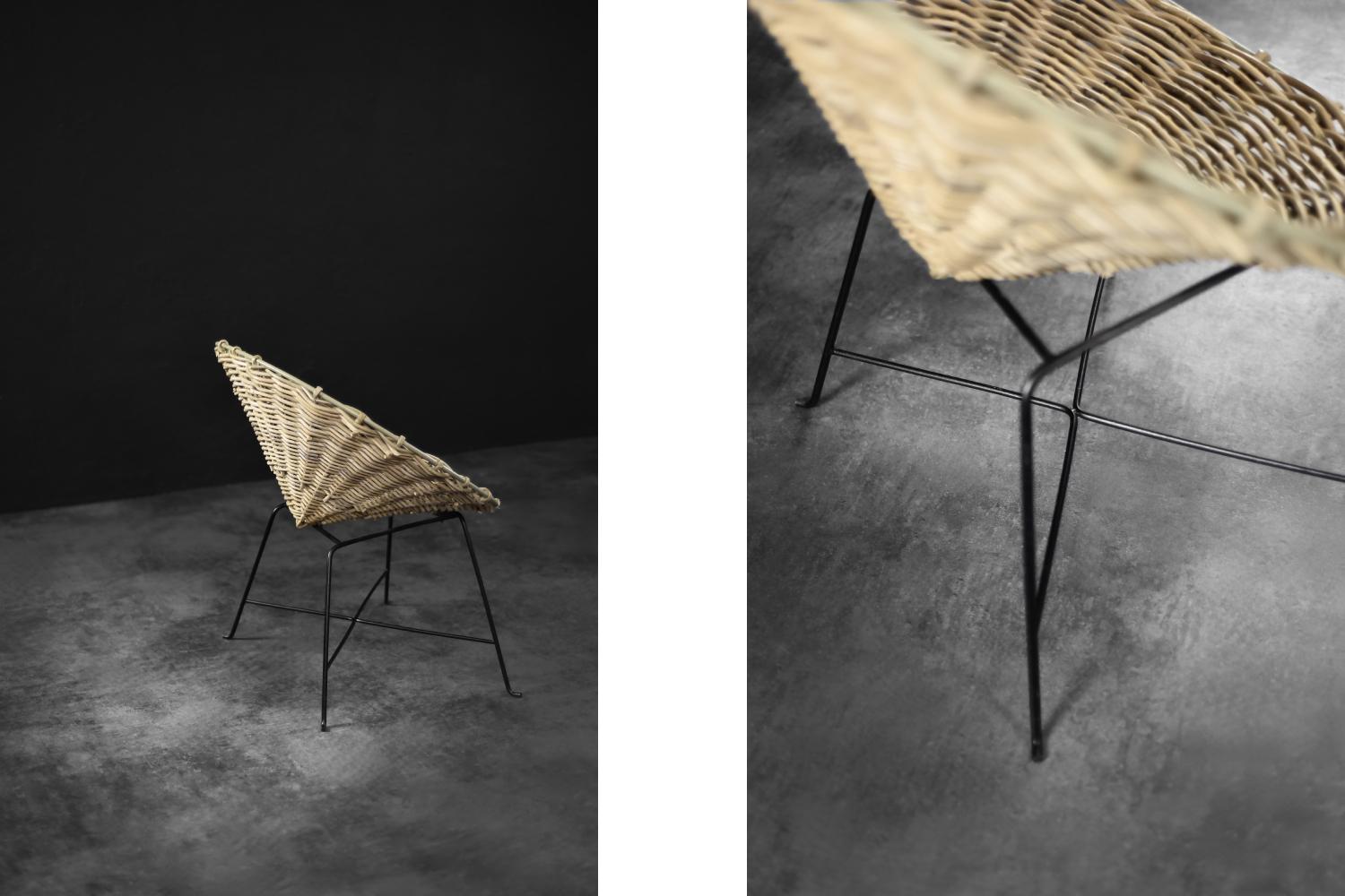 Sillón vintage moderno de mediados de siglo, redondo, de bambú tejido, Alemania, años 60 Moderno de mediados de siglo en venta