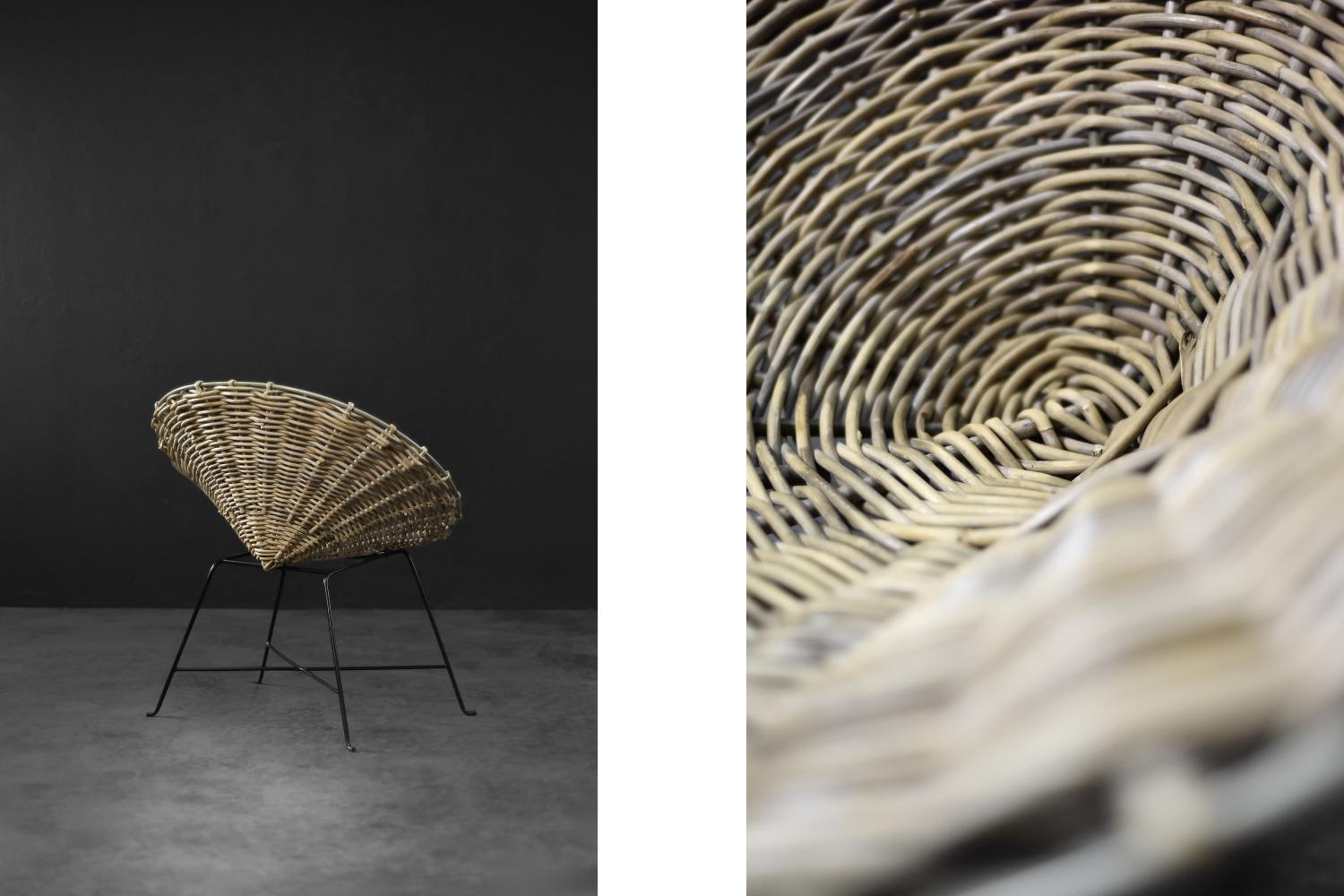 Sillón vintage moderno de mediados de siglo, redondo, de bambú tejido, Alemania, años 60 en Bueno estado para la venta en Warszawa, Mazowieckie