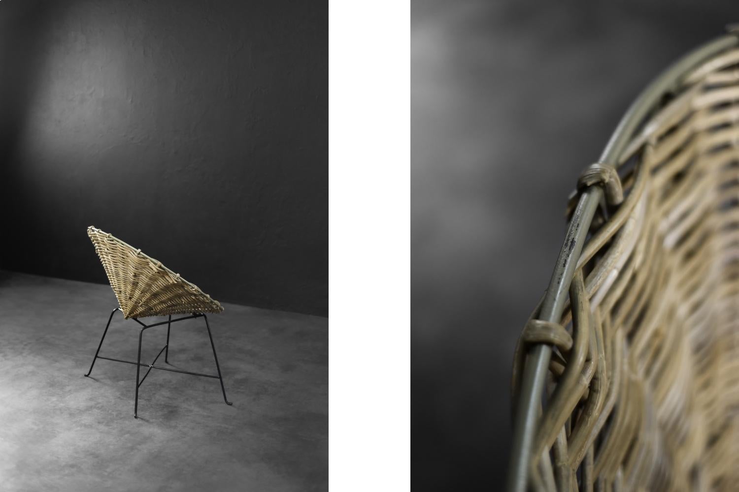 Sillón vintage moderno de mediados de siglo, redondo, de bambú tejido, Alemania, años 60 mediados del siglo XX en venta