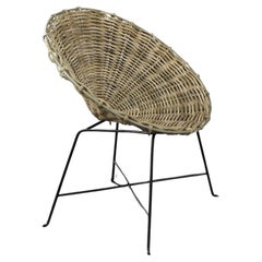 Vintage Mid-Century Modern Round Woven Bamboo Armchair, Germany, 1960s
