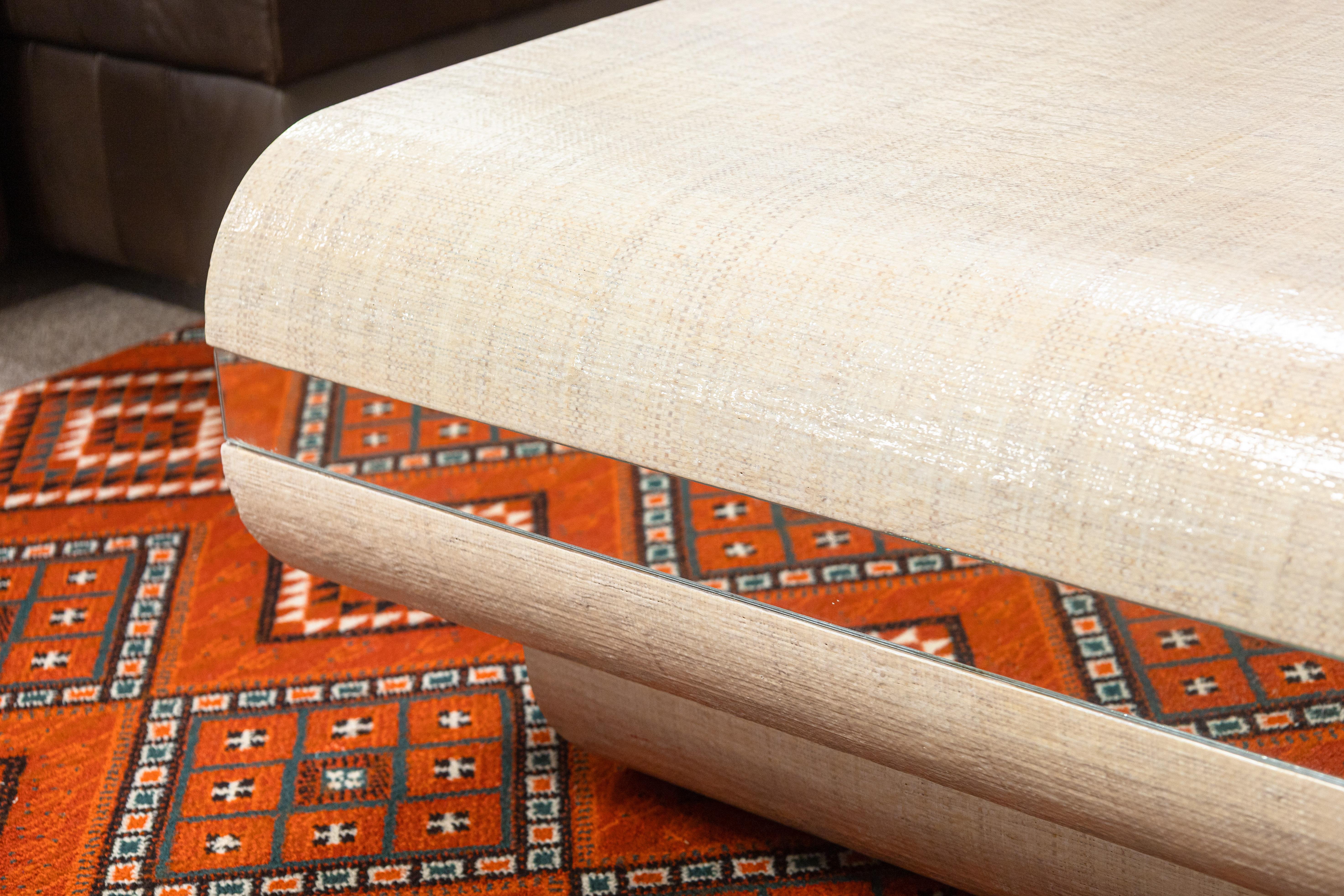 Américain Table basse à miroir en toile d'herbe arrondie Vintage Mid Century Modern by Pace en vente