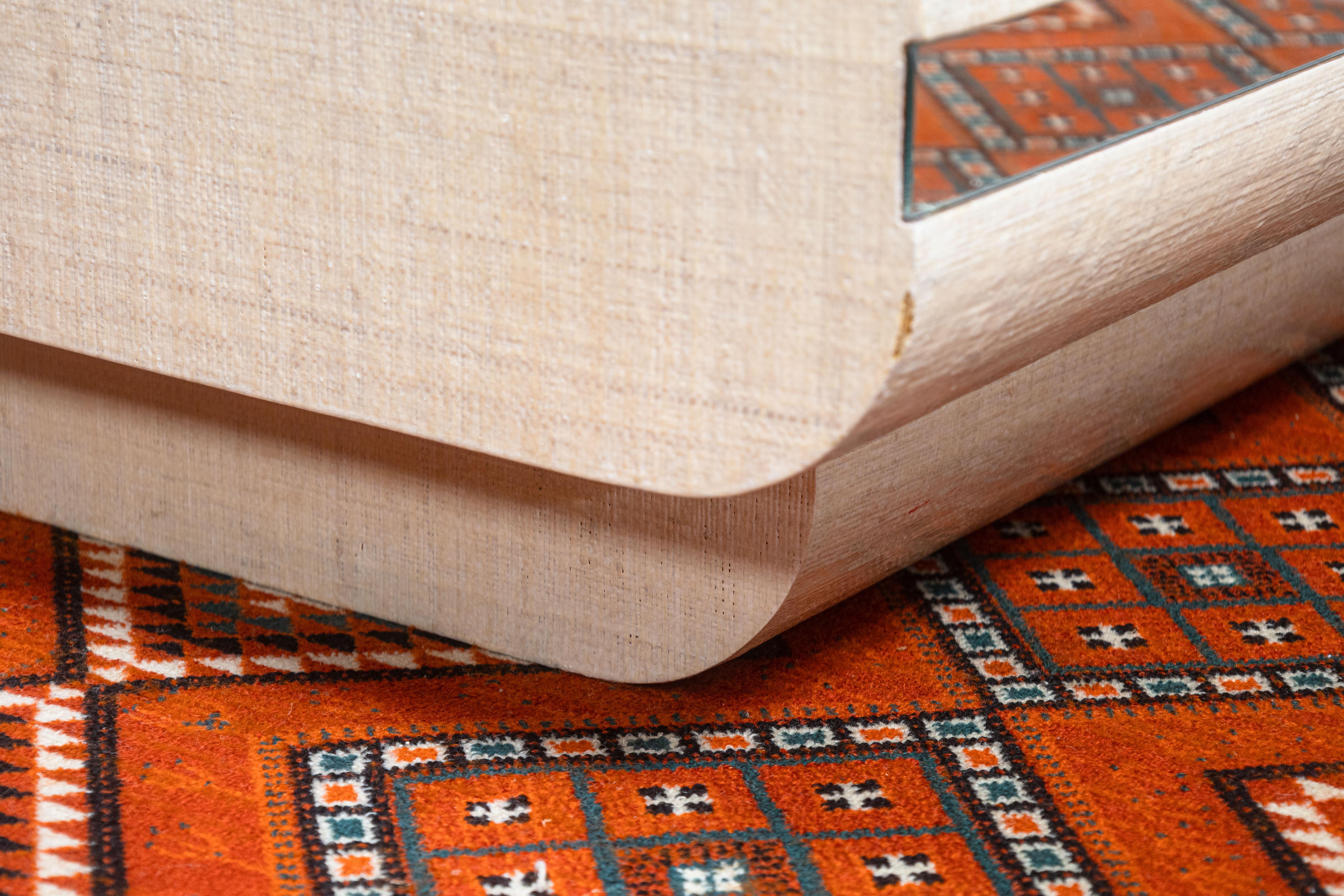 20ième siècle Table basse à miroir en toile d'herbe arrondie Vintage Mid Century Modern by Pace en vente