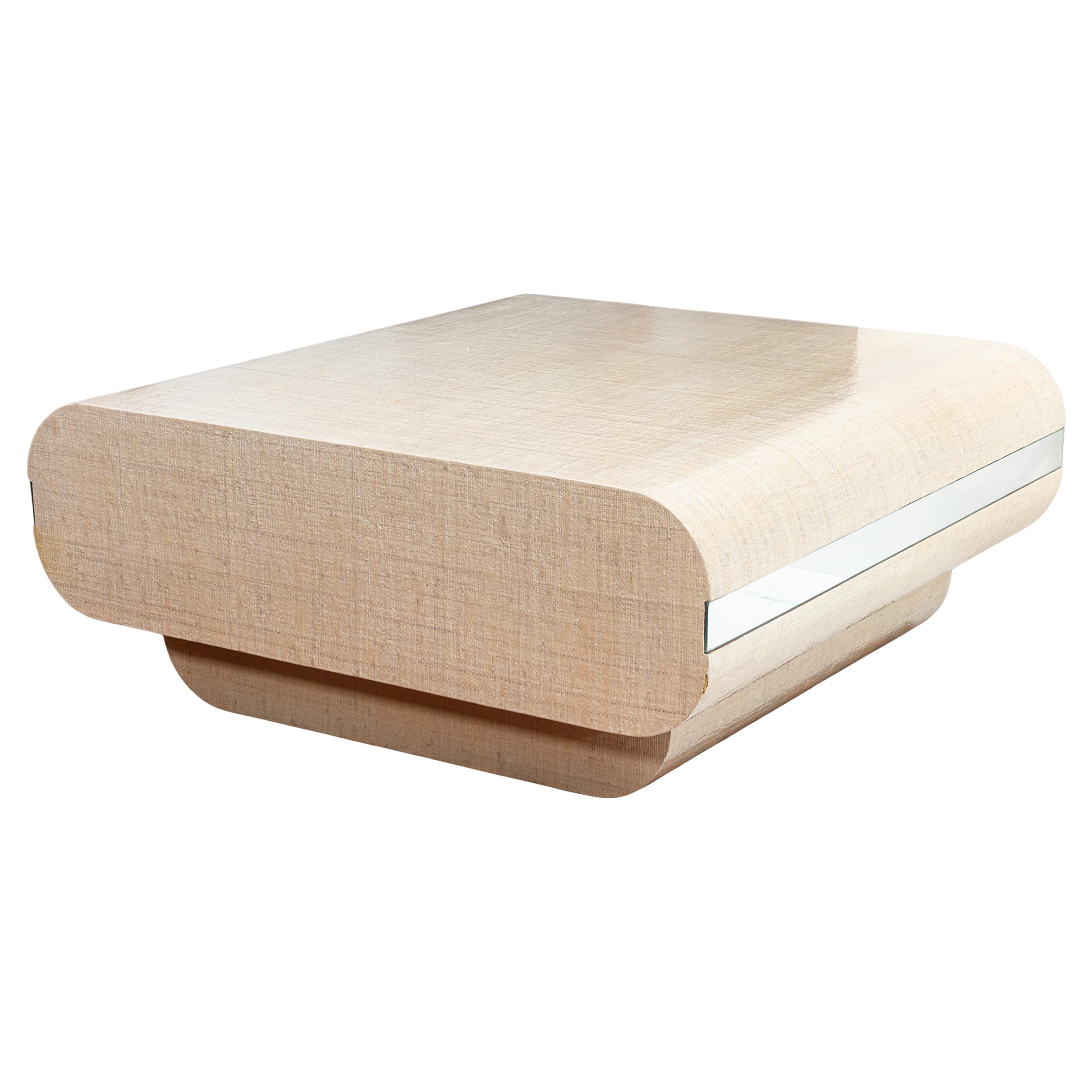 Table basse à miroir en toile d'herbe arrondie Vintage Mid Century Modern by Pace en vente