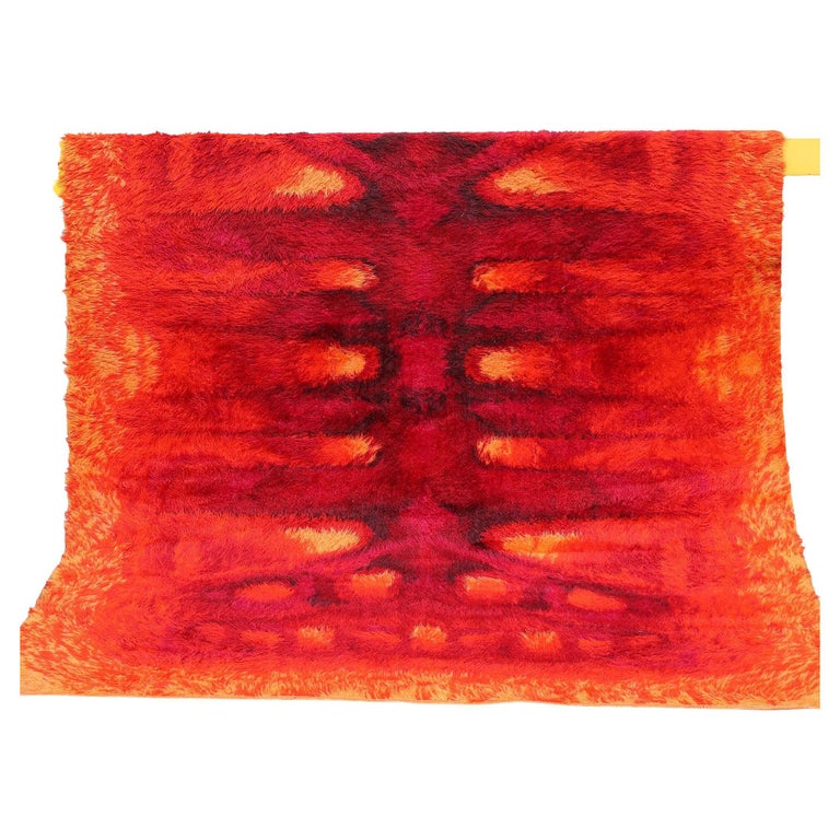 Large Red Rya Rugs Vintage Mid-Century Modern Rya Rug, Extra Large at 1stDibs