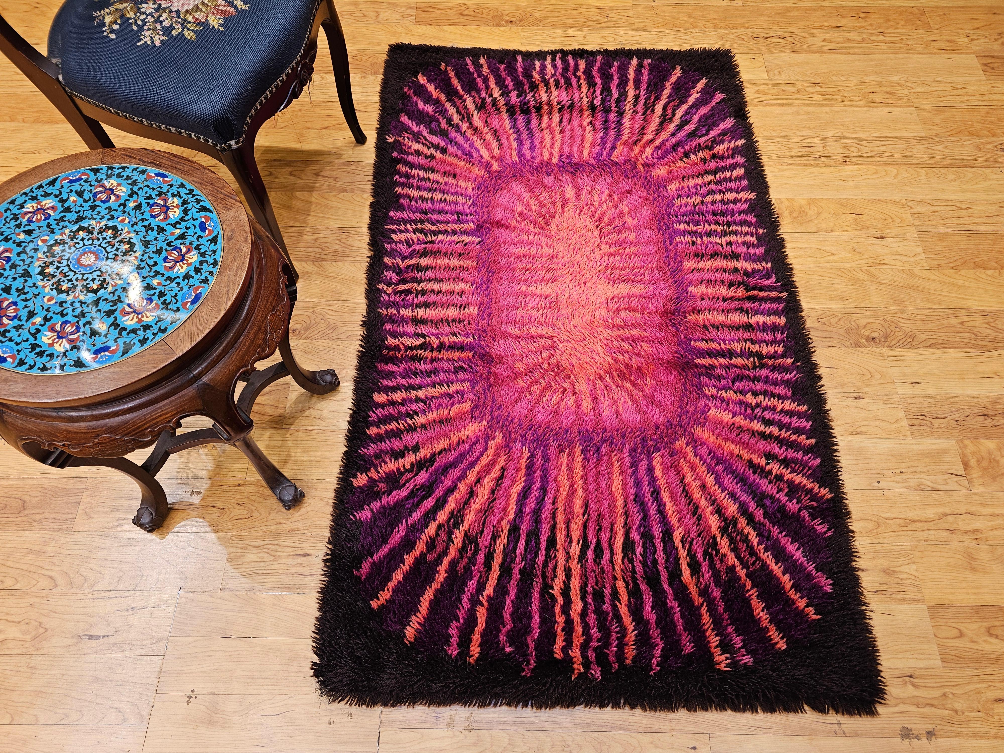 Vintage Mid Century Modern Rya Scandinavian Area Rug For Sale 3