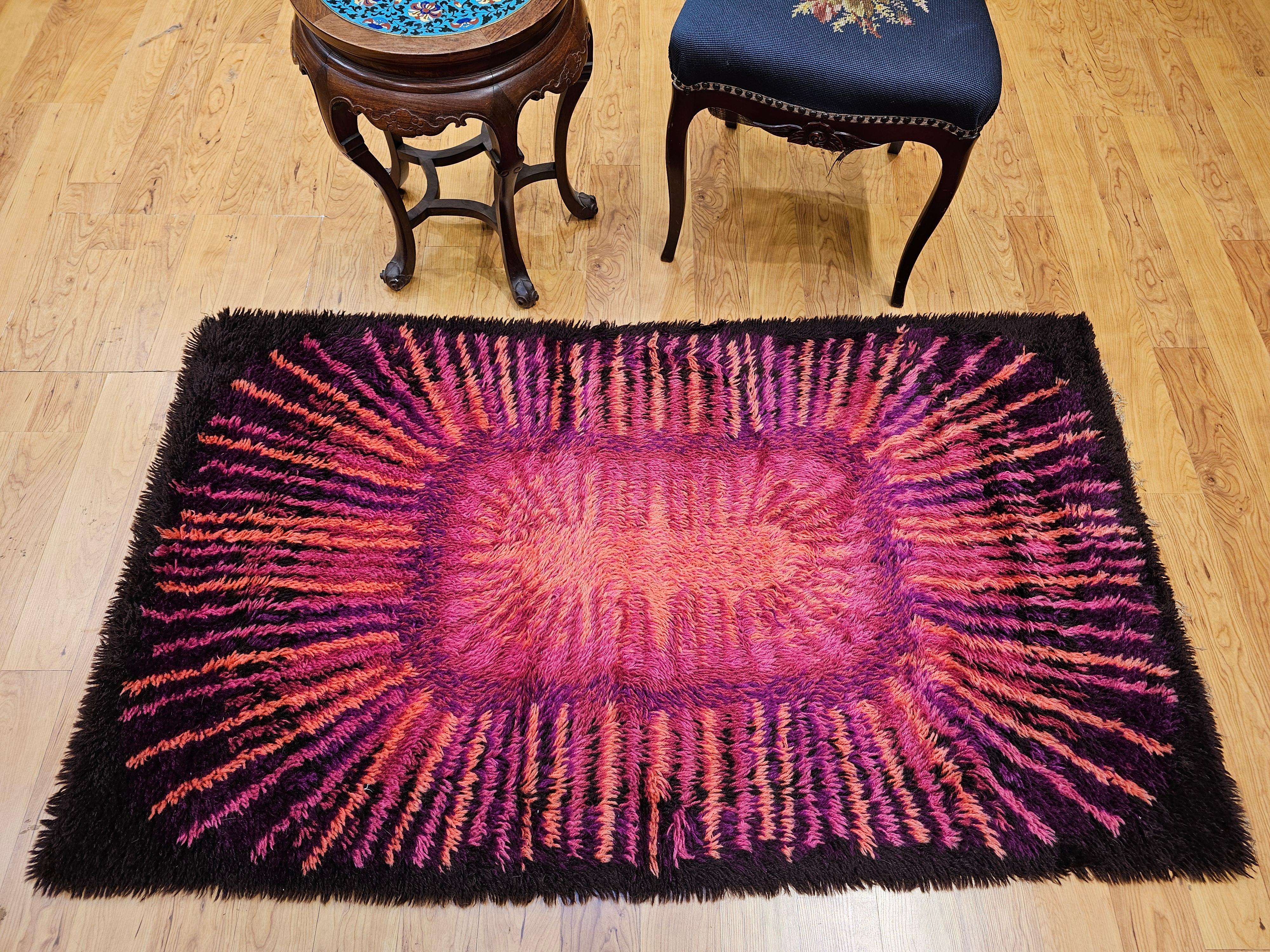 Vintage Mid Century Modern Rya Scandinavian Area Rug For Sale 5