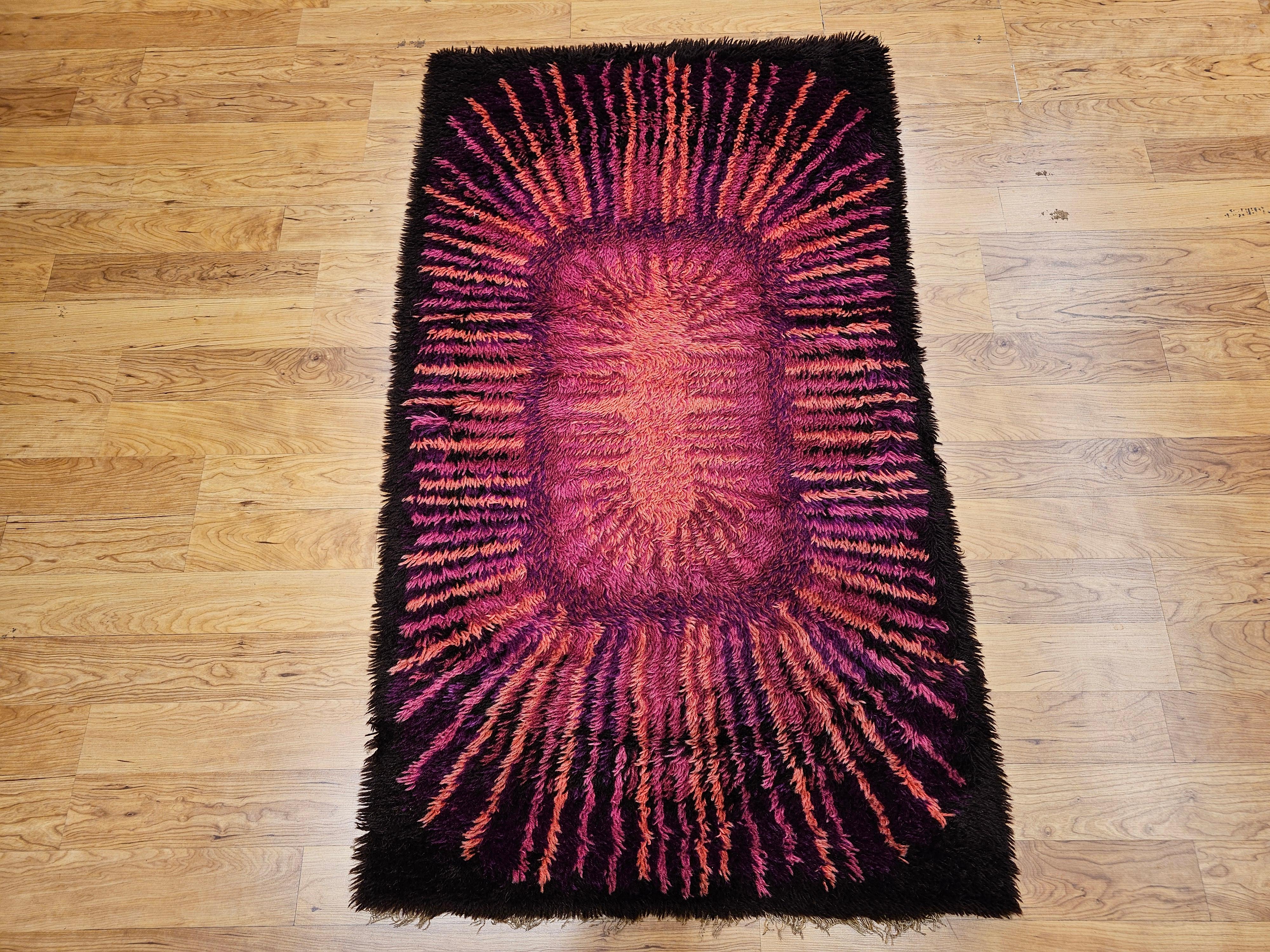 Vintage Mid Century Modern Rya Scandinavian Area Rug For Sale 6